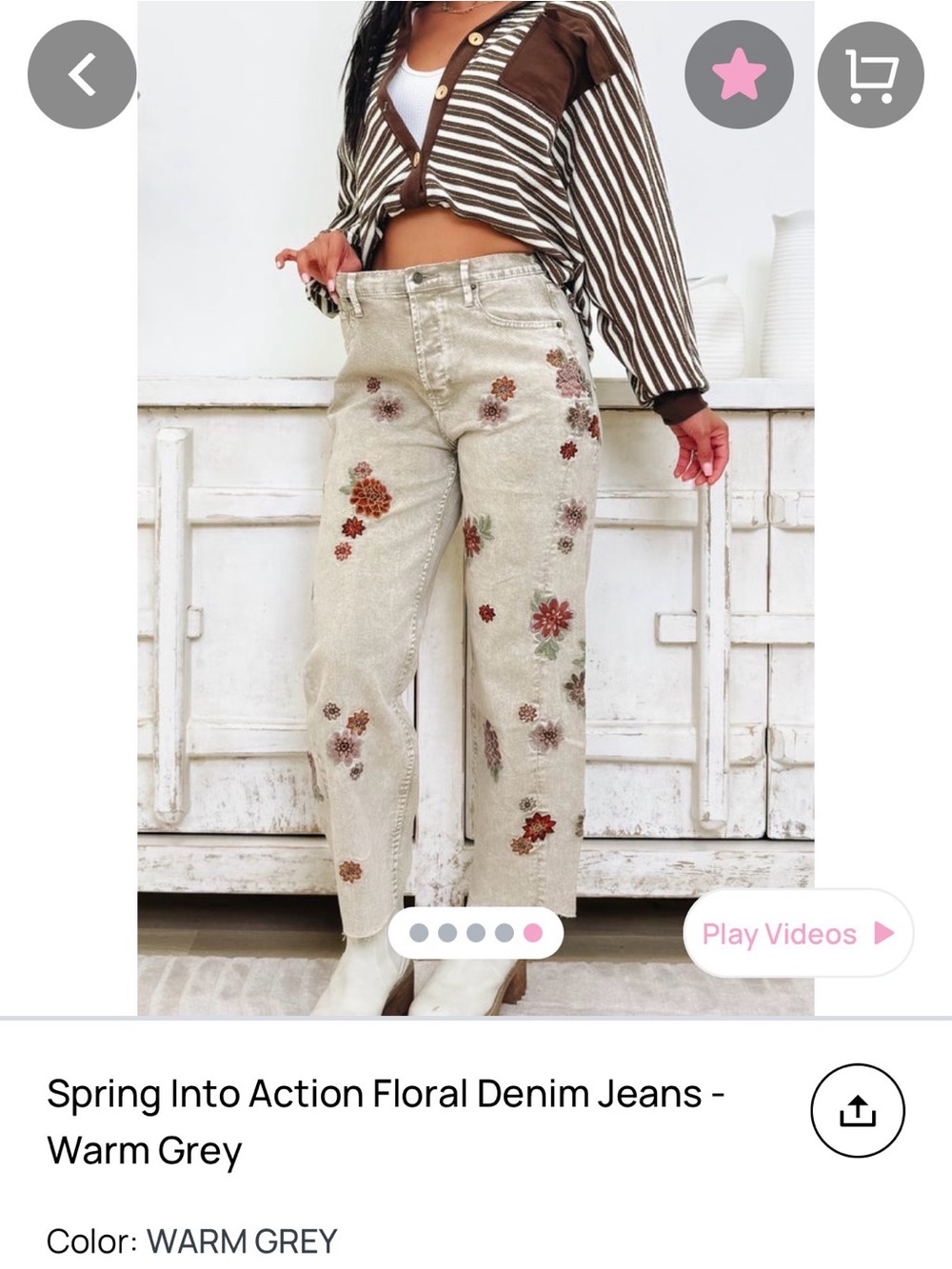 Oli & Hali Beige Floral Straight-Leg Jeans